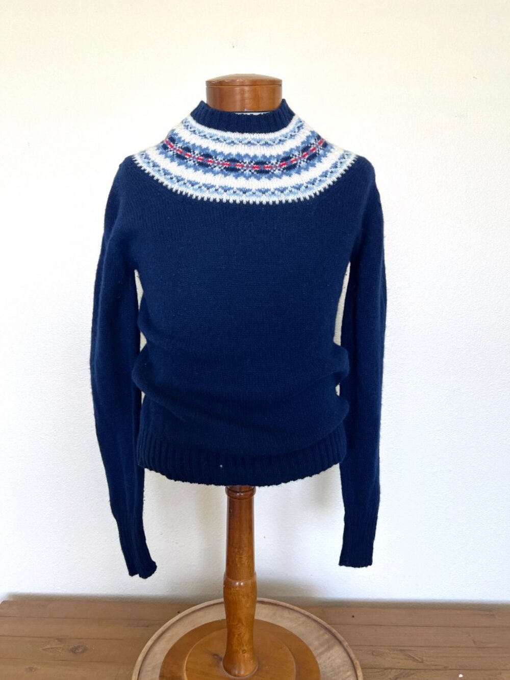 80's L.L.Bean Shetland Wool Fair Isle Sweater - Navy - Size 36 - Picture 8 of 13